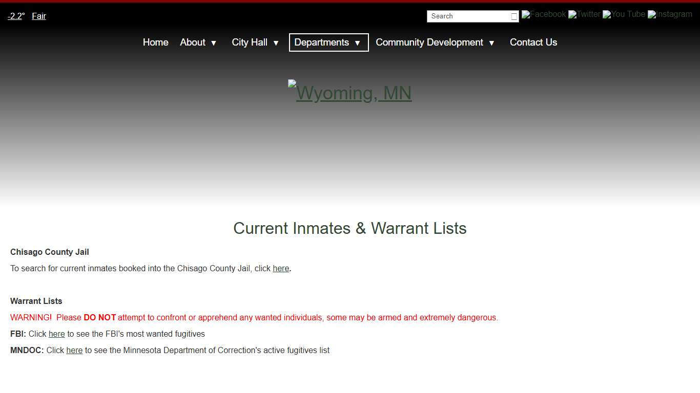 Current Inmates & Warrant Lists - Wyoming, MN